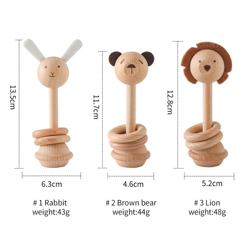 Wooden Animal Rattle Toys