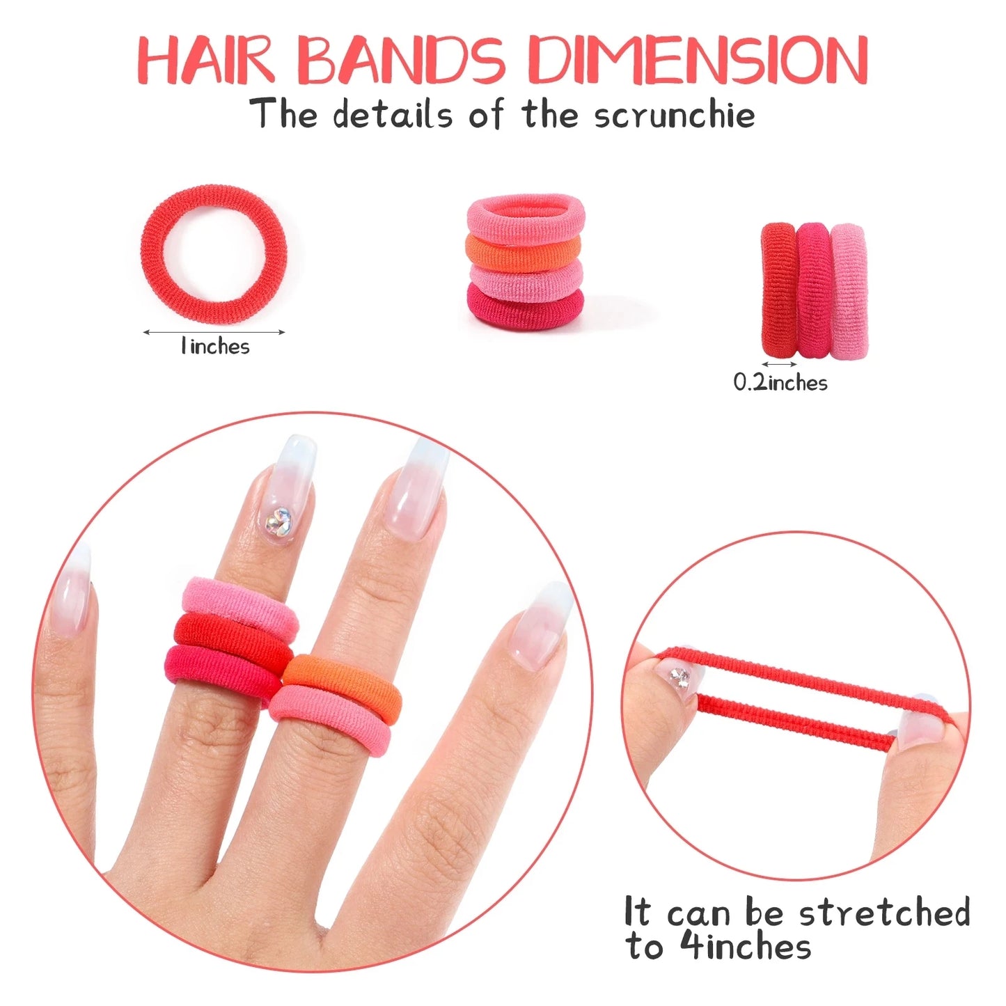 100PCS Colorful Basic Nylon Elastic Hair Ties