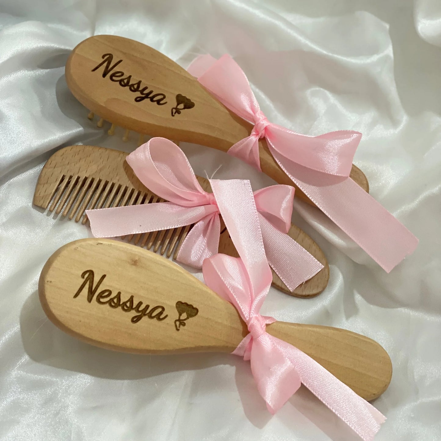 Engraved personalized wooden hair accessories