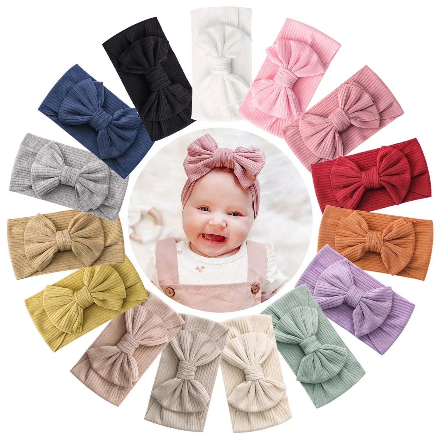 Knit Baby Headbands Rib Bow Elastic