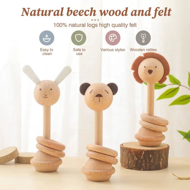 Wooden Animal Rattle Toys