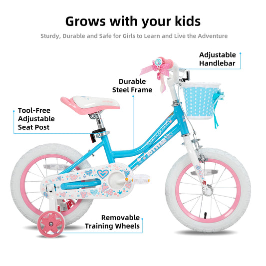 Girls Bike with Basket & Training Wheels 12 14 16 18 Inch