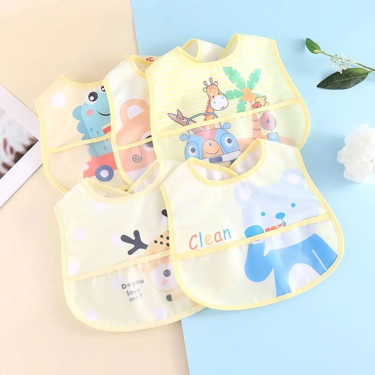 5pcs Cartoon Animals Waterproof Bibs